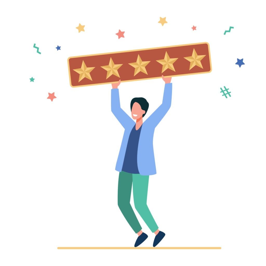 happy man holding five rating stars